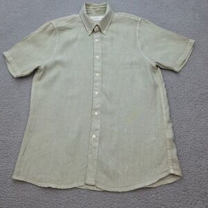 A&F Linen Collection Shirt Mens Medium Green Short Sleeve Button Down